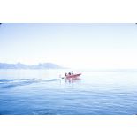 Le speed-boat qui nous tracte en ski nautique : coque chinoise et moteur Evinrude 60 CV. [légende d'origine]