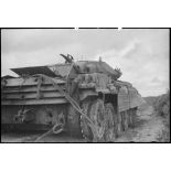 Epave d'un char britannique Crusader II sur le champ de bataille de Kasserine.