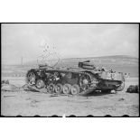 Epave d'un char moyen allemand Panzer-III sur le champ de bataille de Kasserine.
