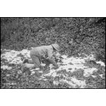 Soldats de la 1re DMI (division de marche d'infanterie) déminant dans un bois sur les hauteurs dominantes au nord-est de Champagney.
