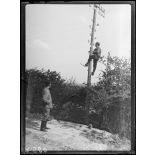 Zuydcoote. Sapeurs du 8e Génie construisant une ligne téléphonique. [légende d'origine]