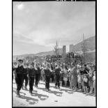 Défilé d'une fanfare de chasseurs alpins lors de la cérémonie de remise de la Croix de la Libération à la commune de Vassieux-en-Vercors.