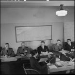 Robert Lacoste, Raoul Salan et André Dulac lors d'une conférence à Alger en 1958.