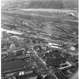 Pantin (93). Canal de l'Ourcq et quartiers environnants. Vue vers le nord-ouest.