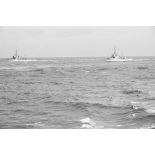 En vue de la destruction de mines, une patrouille de dragueurs de mines (Minensuchboot) de la Kriegsmarine.