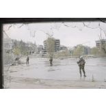 Poste de contrôle du pont de Vrbanja à Sarejevo tenu par les casques bleus du bataillon d'infanterie (BATINF) 4, armé par les militaires du 3e régiment parachutiste d'infanterie de marine (3e RPIMa), qui surveillent les environs.