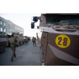 Un véhicule blindé multi-rôles (VBMR) Griffon du 2e régiment d'infanterie de marine (RIMa) stationne en dispositif à Tapa, en Estonie.