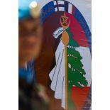 Détail de l'insigne de la mission Daman 49 armée par le 1er régiment de spahis (RS) à Deir Kifa, au Sud-Liban.