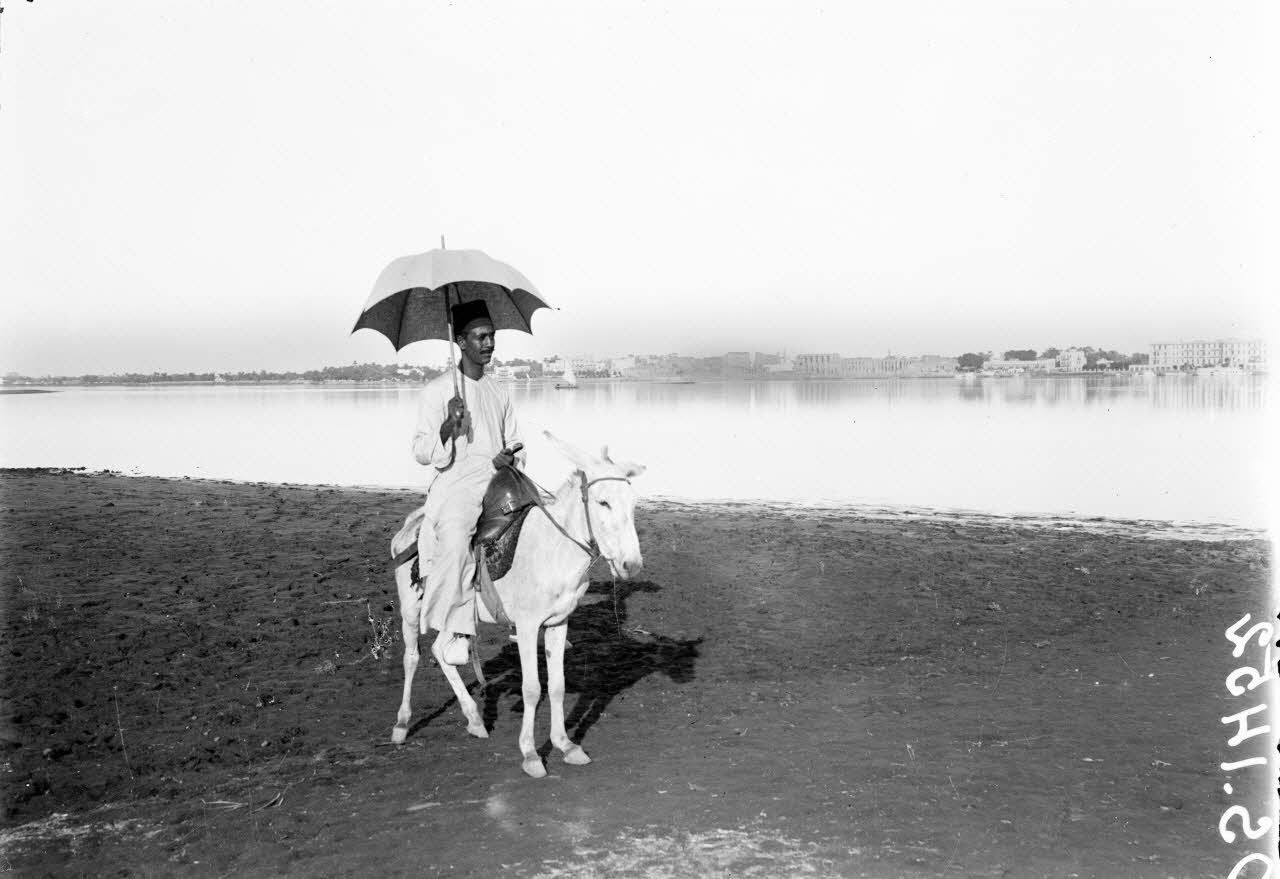 Portrait à cheval du guide Moh, au fond, le Nil. [légende d'origine]