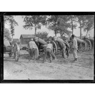 La Neuville (Somme). Parc de réparation et de formation du GAN. Les canons de 220 pour nouvelles formations. [légende d'origine]