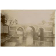 [Un pont de pierre dans un jardin chinois.]