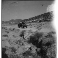 Scout-car M3A1 du 3e RSAR en patrouille de reconnaissance lors d'une manoeuvre dans la région de Batna.