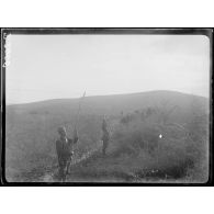 Drevens. Soldats grecs posant des lignes téléphoniques. [légende d'origine]