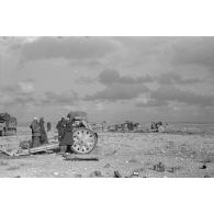 Une batterie allemande de canons lFH 18 (Infanterie Feldhaubitze) de 10,5 cm en position.