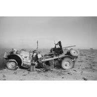 Un canon britannique portée de 2 Pounder QF sur Camion Chevrolet détruit.