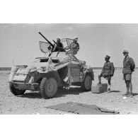 Le déplacement du capitaine Wilhelm Bach s'effectue sous l'escorte de plusieurs véhicules dont un véhicule de reconnaissance allemand (Sd.kfz.222).