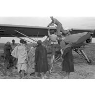 Préparation d'une mission de reconnaissance au-dessus de Kairouan, le Fieseler Storch est immatriculé NE+DF.