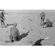 Pose des mines bondissantes et des fils déclencheurs les reliant.