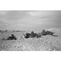 Des soldats italiens dotés d'une mitrailleuse Breda M30 et de fusils Carcano en position.