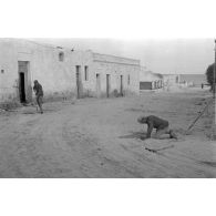 Pose de mines antipersonnels dans une rue.