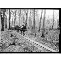 A Malinbois, Meuse, convoi de tonneaux d'eau. [légende d'origine]