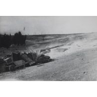 N[umér]o 661. Offensive de la Somme. Ravin de Maricourt. 155 longs en action. 25 août 1916. 12 h 1/2 sans soleil sombre. [légende d'origine]