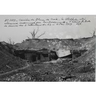 N[umér]o 1087. Carrière du Blanc de Craie. Le Walhala [sic, Walhalla], abri allemand endommagé par bombardements. C'était le Poste de secours des 3 bataillons du 23. 6 mai 1917. 11 h. [légende d'origine]