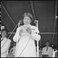 Allocution de Norodom Sihanouk, roi du Cambodge, lors de la cérémonie de transfert du commandement militaire au gouvernement royal cambodgien.