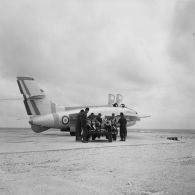 Armement d'un avion Vautour avec deux missiles Matra à l'aéroport de la base avancée d'Hao.