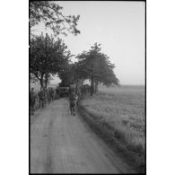 Des fantassins du 6e régiment d'infanterie coloniale (6e RIC), rattachés au combat command n°3 (CC3, progressent dans les environs de Fribourg-en-Brisgau.