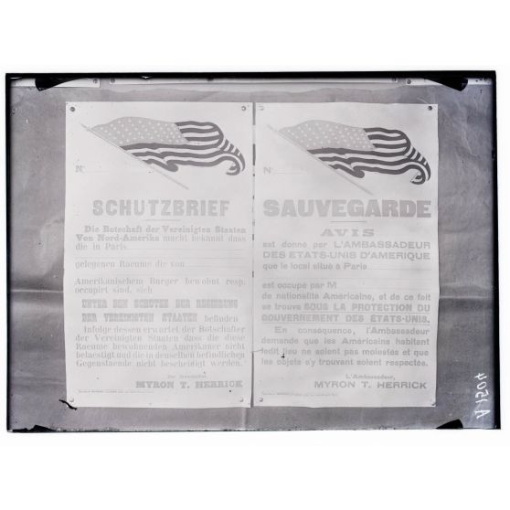 Paris. Musée Franco Américain M. Leblanc, 6 avenue Malakoff. Affiche. "Sauvegarde". Avis donné par l'ambassadeur des Etats Unis. [légende d'origine]