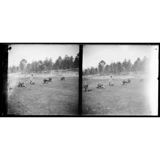Cousances aux Forges (Meuse). Centre d'instruction de la 2e armée. Marche à genoux. [légende d'origine]
