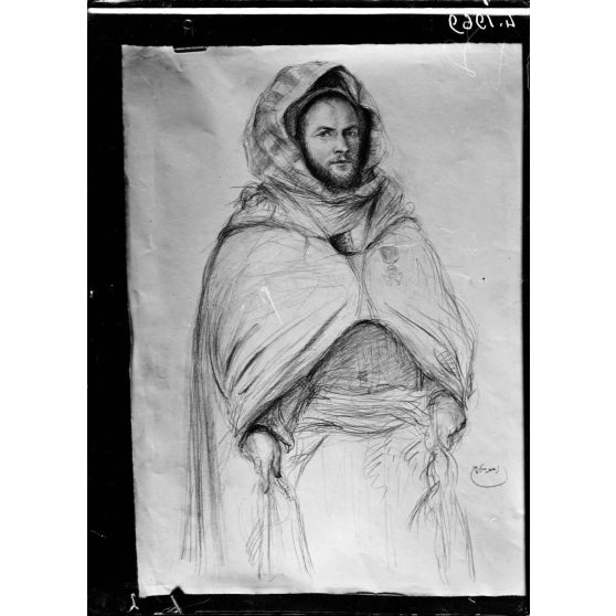 Reproduction de portraits de la Mission Musulmane par Noël Dorville. Si Ahmed Skiredj. Délégué du Maroc. [légende d'origine]