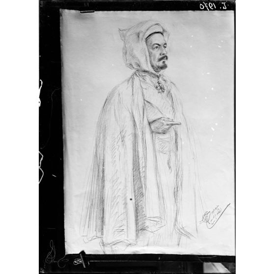 Reproduction de portraits de la Mission Musulmane par Noël Dorville. Si Kaddour Ben Gabrit. Chef de la mission. [légende d'origine]