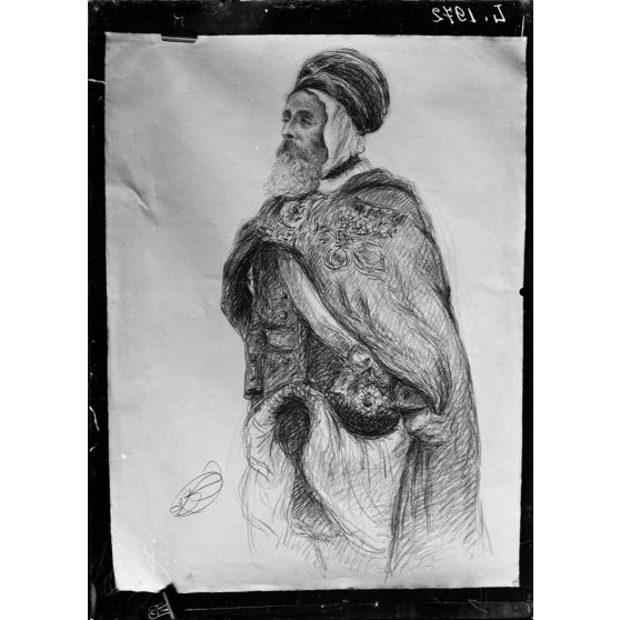 Reproduction de portraits de la Mission Musulmane par Noël Dorville. Si Agha Saraouy. Délégué algérien. [légende d'origine]
