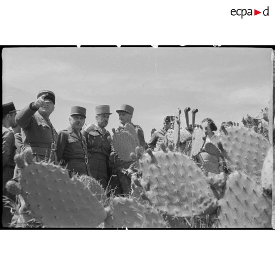 Rassemblement de personnalités militaires qui observent le déroulement de la manoeuvre.