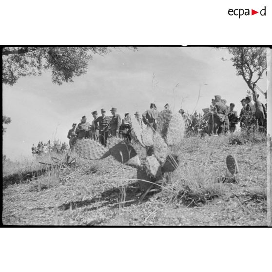 Rassemblement de personnalités militaires qui observent le déroulement de la manoeuvre.