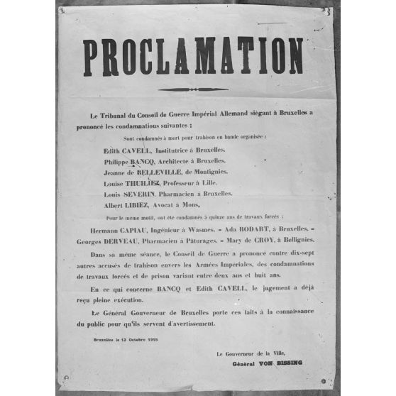 Paris. Musée Franco Américain M. Leblanc, 6 avenue Malakoff. Affiche. Proclamation (Von Bissing). [légende d'origine]