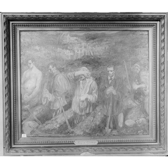 Paris. Musée Franco Américain M. Leblanc, 6 avenue Malakoff. Peinture. Les belges creusant leur tombe. [légende d'origine]