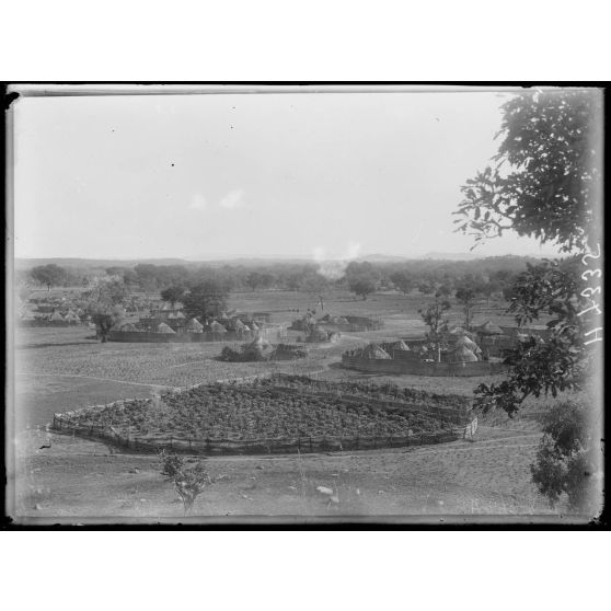 Piste de Garoua à Tschamba. Kalgué. Vue générale du village et champ de manioc. [légende d'origine]
