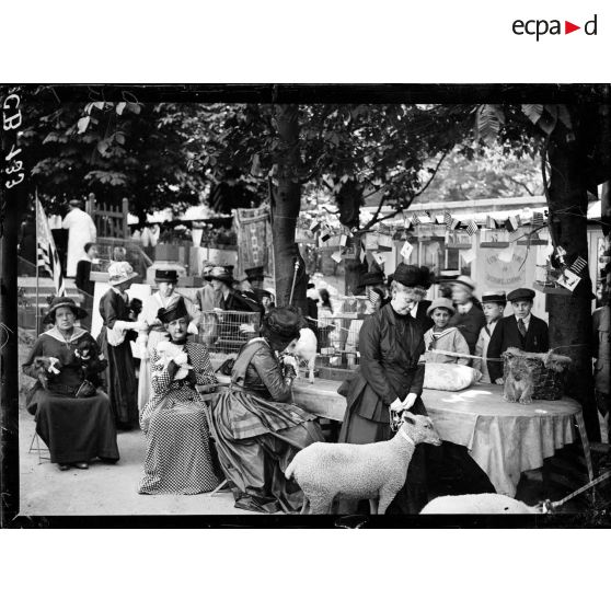 La vente d'animaux vivants à la foire franco-américaine de Saint-Sulpice. [légende d'origine]