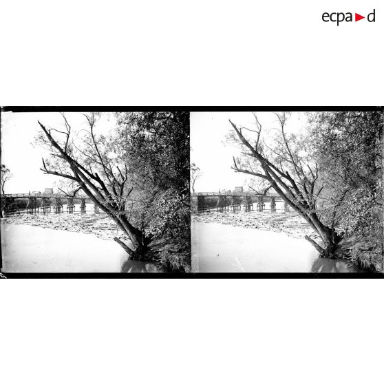 Pont établi sur l'Aisne par le Génie. [légende d'origine]