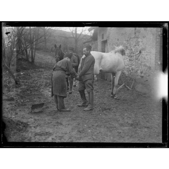 Près de Reims, le maréchal-ferrant des chasseurs d'Afrique. [légende d'origine]