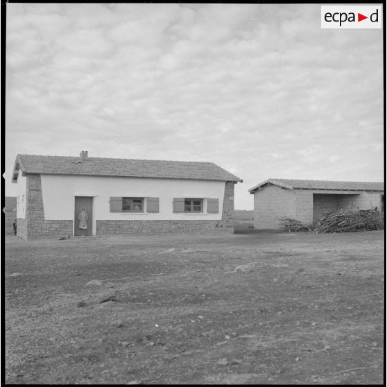 [Jeune femme devant un bâtiment du poste de la 2e compagnie de police près de Saïda.]