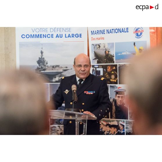 L'amiral Christophe Prazuck, CEMM (chef d'état-major de la Marine), présente ses voeux lors d'un discours aux RCIT(réservistes citoyens) et aux associations de la Marine à la Rotonde de l'Ecole militaire.