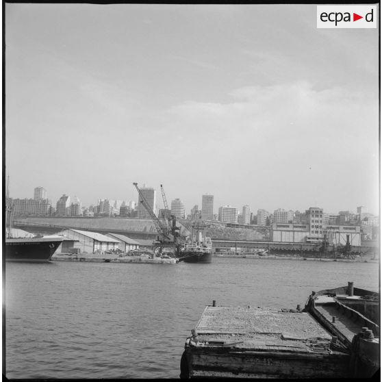 [La ville et les grues portuaires des docks d'Oran.]