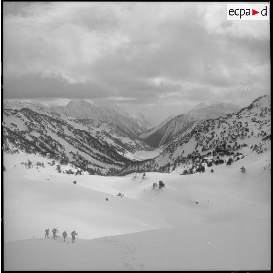 [Soldats effectuant une épreuve de patrouille à skis, du Rallye para-neige.]