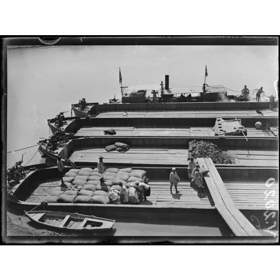 Ksiri. Chargement des chalands de blé sur le Sébou. [légende d'origine]