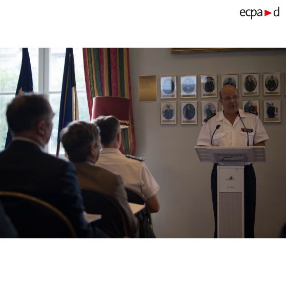 Intervention de l'amiral Christophe Prazuck, CEMM (chef d'état-major de la Marine), lors de la remise des travaux des groupes Alidade.