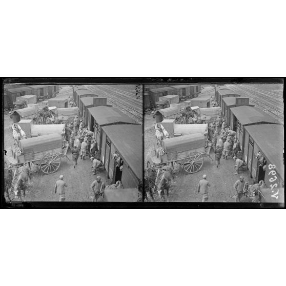 Gare de Fontaine Bonneleau, Oise, le ravitaillement en légumes frais. [légende d'origine]